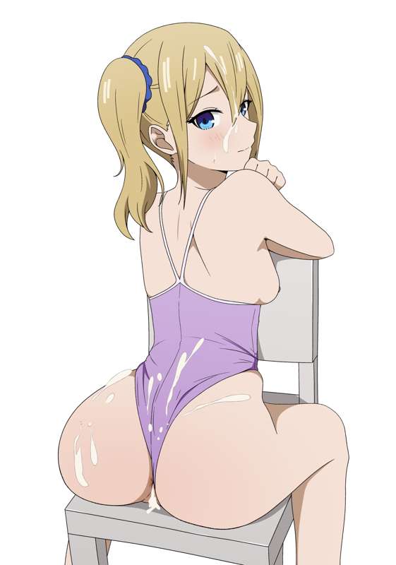 1girls, accurate art style, ass, ass focus, bathing suit, big ass, big butt, blonde hair, breasts, coro fae, cum, cum in ass, cum on ass, cum on back, cum on body, cum on face, enormous ass, enormous butt, female, female only, hayasaka ai, human, kaguya-sama wa kokurasetai ~tensai-tachi no renai zunousen~, medium breasts, official style, ponytail, solo