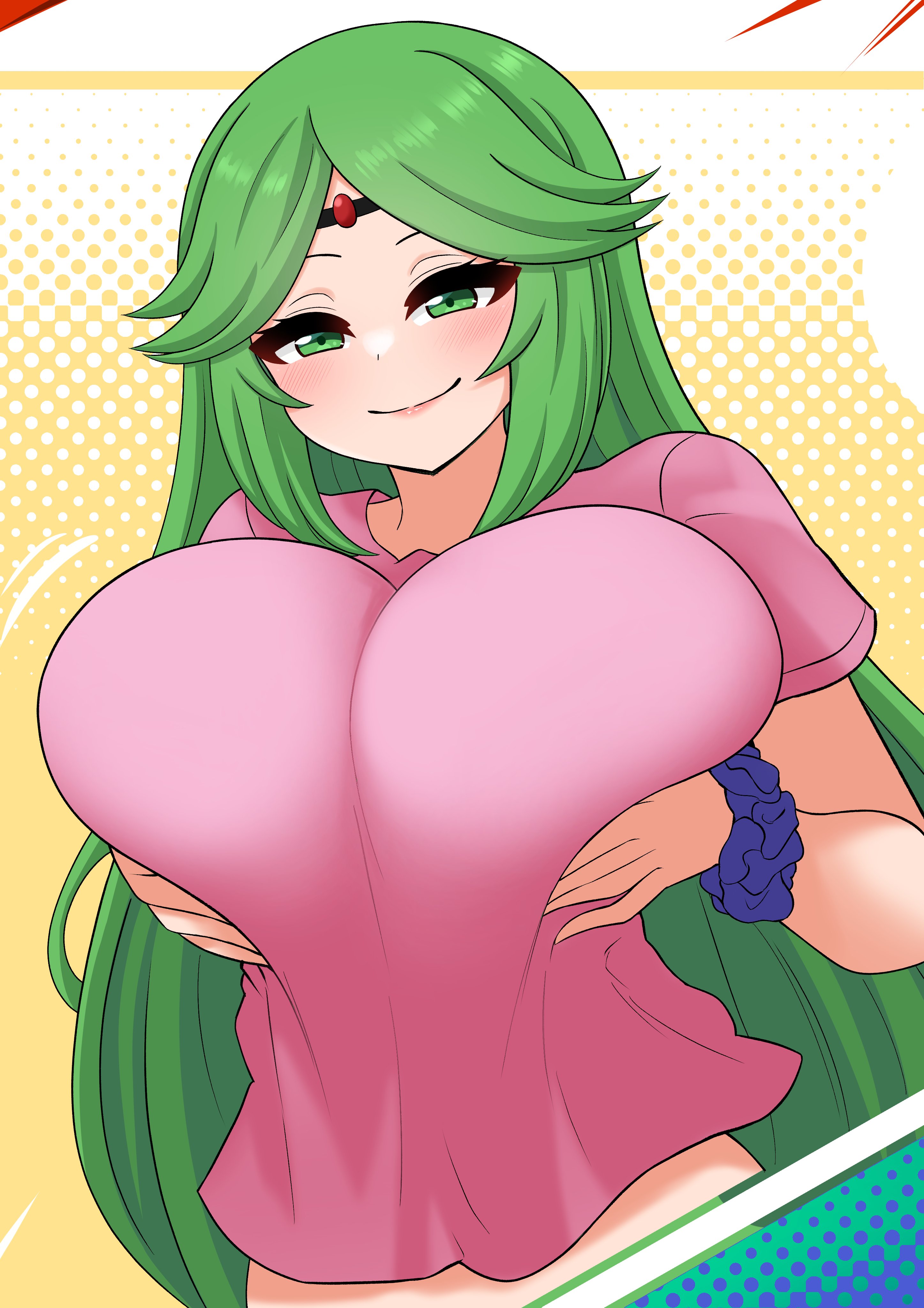 1girls, breasts, busty, female, female only, green eyes, green hair, huge breasts, kid icarus, nintendo, palutena, shirt, solo, tagme, the only shoe