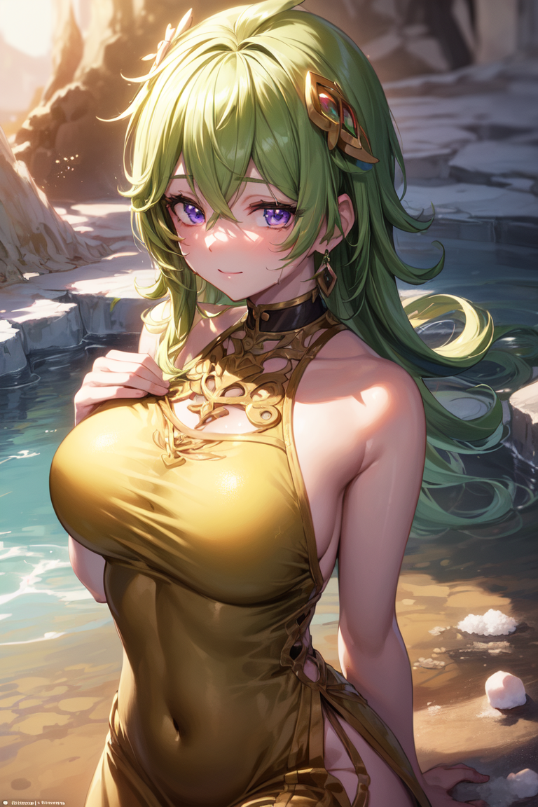 1girls ai_generated big_breasts big_thighs breasts camellia_aj_art cleavage collei_(genshin_impact) dress female genshin_impact green_hair huge_thighs large_thighs purple_eyes thick_thighs thighs voluptuous