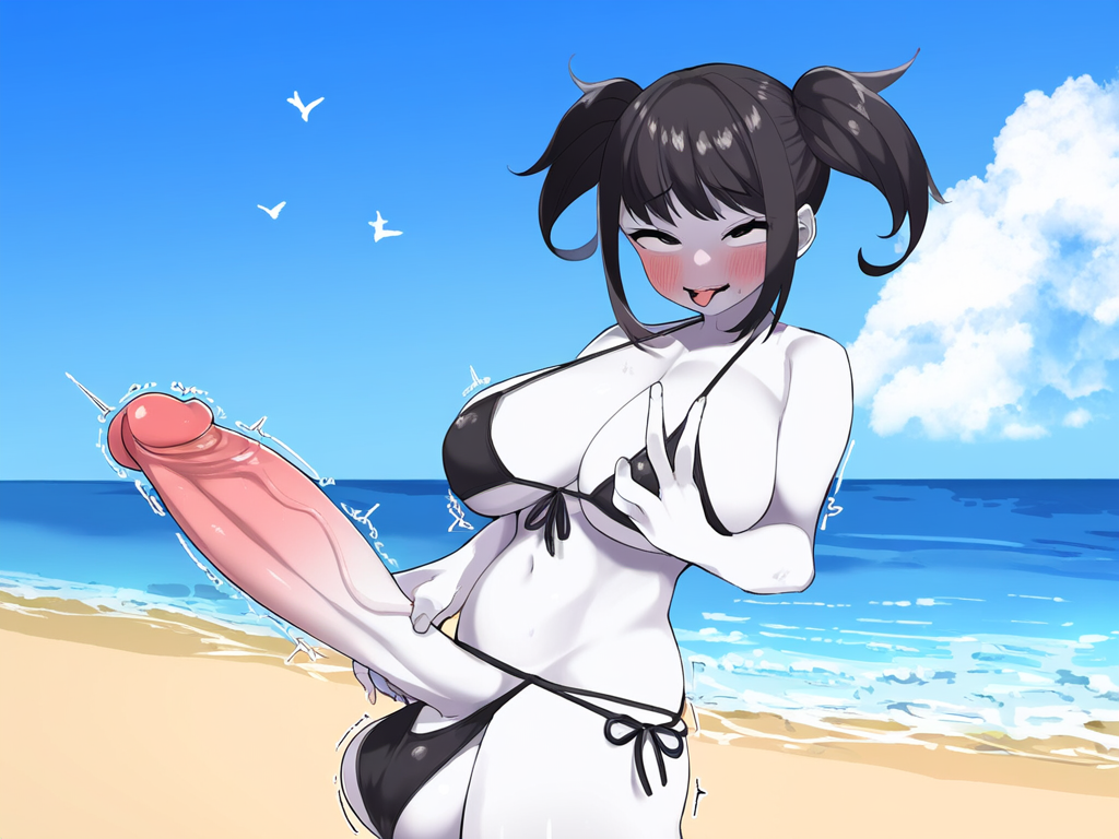 1futa ahe_gao ai_generated beach black_hair blush clouds futanari hand_on_own_chest novelai pullthetriggeryoubitch shaking swimsuit tagme thick_thighs throbbing_penis twintails_(hairstyle) veiny_penis white_fur