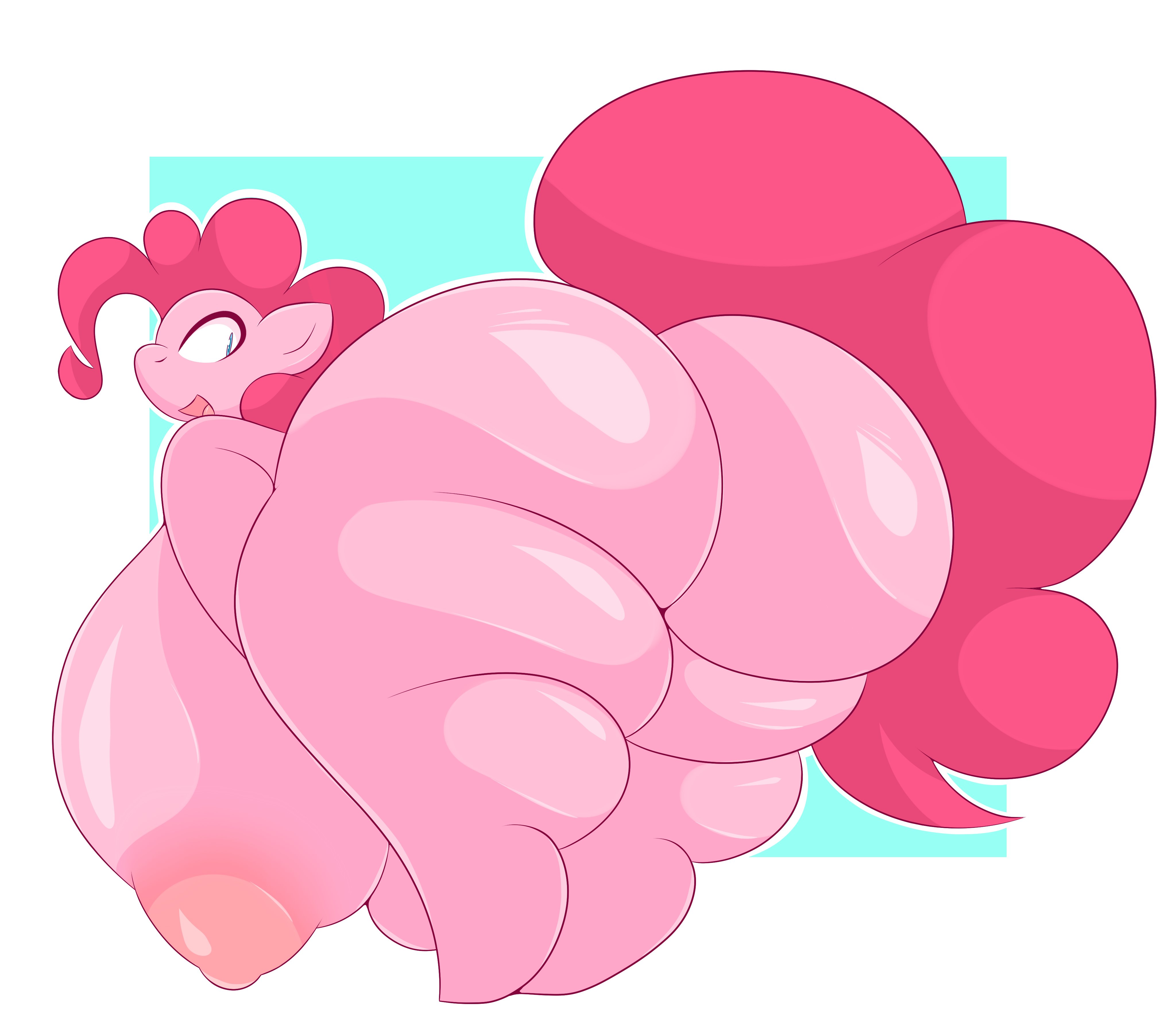 anthro, arizonathevixen, ass, big ass, big breasts, blue eyes, breasts, earth pony, equid, equine, female, friendship is magic, hair, hasbro, horse, huge ass, huge breasts, hyper, hyper breasts, mammal, my little pony, nipples, open mouth, open smile, pink body, pink hair, pink skin, pinkie pie (mlp), pony, shortstack, smile, solo, tail