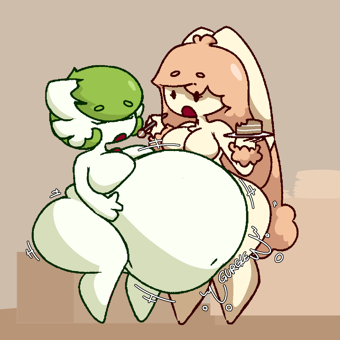 big_breasts breasts brocolees female gardevoir lopunny overweight pokemon pokemon_(species) thick_thighs wide_hips