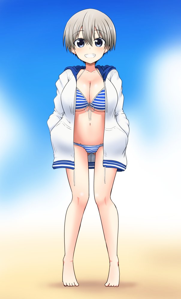 1girls, beach, big breasts, bikini, breasts, female, female only, short hair, solo, solo female, solo focus, swimsuit, uzaki hana, uzaki-chan wa asobitai!