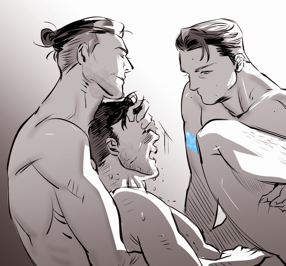 3boys anal android deep_impact_position detroit:_become_human elijah_kamski embrace fictional_interracial gavin_reed gay group_sex human human_only male male/male male_focus male_on_male male_only missionary_position monochrome multiple_boys rk900 robot sex tagme threesome yaoi