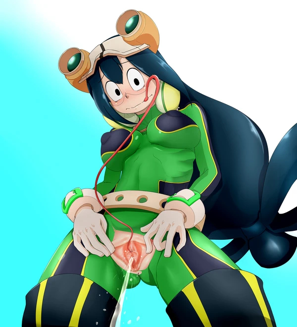 cameltoe fully_clothed licking_pussy looking_at_viewer my_hero_academia nipple_bulge peeing pussy stretched_pussy tagme tongue tsuyu_asui uirou-zazami urinating urination urine urine_stream