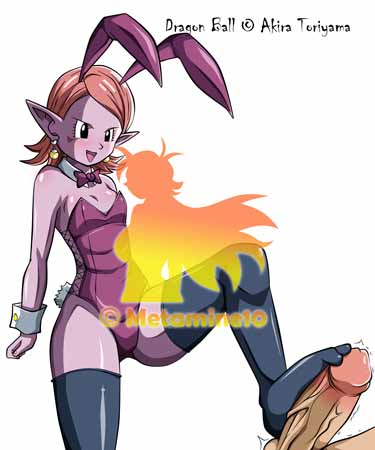 1girls black_eyes bowtie bunny_costume bunny_ears bunny_tail bunnysuit chronoa clothed clothing core_person detached_collar dragon_ball dragon_ball_heroes dragon_ball_xenoverse earrings female femdom foot footjob goddess hourglass_figure large_penis male malesub metamine10 open_mouth penis petite pointy_ears potara_earrings short_hair shortstack tongue veiny_penis wrist_cuffs