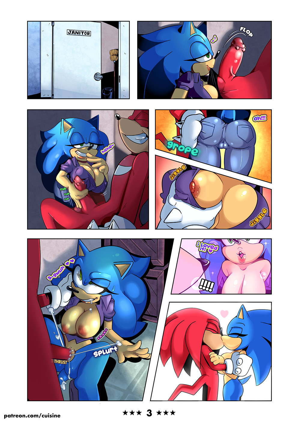 anthro, balls, breasts, cuisine, cum, cum in pussy, echidna, female, furry, handjob, hedgehog, interspecies, kissing, knuckles the echidna, male, missphase, penis, pussy, rule 63, sega, sonic (series), sonic the hedgehog, sonic the hedgehog (series), sonique the hedgehog, vaginal penetration