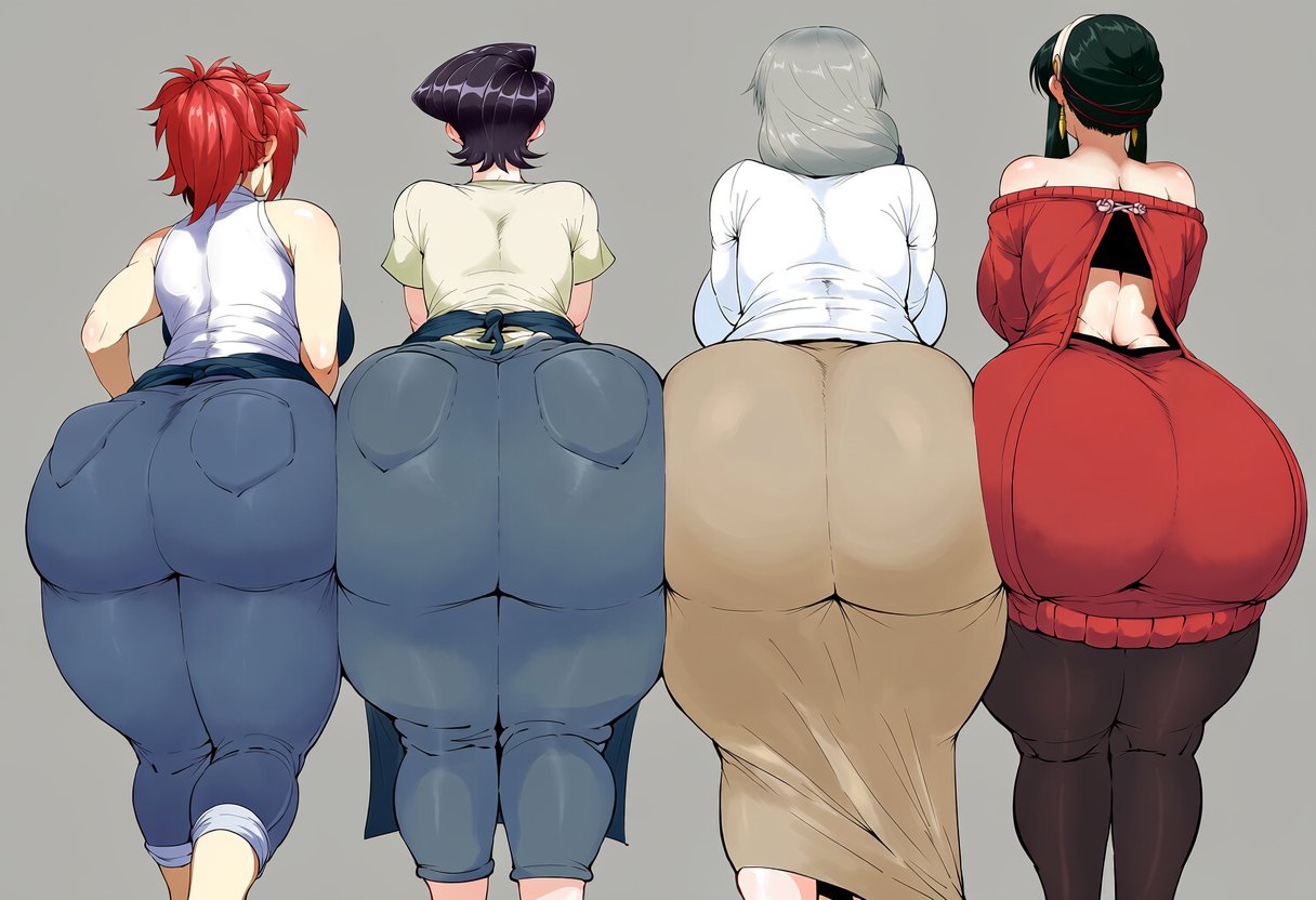 ai generated, aizawa akemi, ass, ass chart, ass comparison, big ass, female, female character, hnakano88929, jeans, komi shuuko, komi-san wa komyushou desu, milf, red hair, spy x family, tagme, tomo-chan wa onna no ko, uzaki tsuki, uzaki-chan wa asobitai!, yor briar
