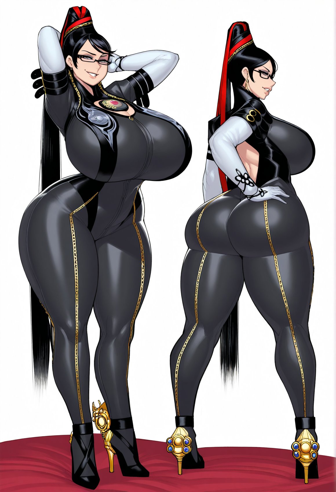 1girls, ai generated, ass, ass focus, bayonetta, bayonetta (character), bayonetta (series), big ass, big breasts, breast focus, breasts, breasts bigger than head, breasts focus, female, female focus, female only, huge breasts, looking back, thick thighs, voluptuous, wide hips, wide thighs, yukinyami