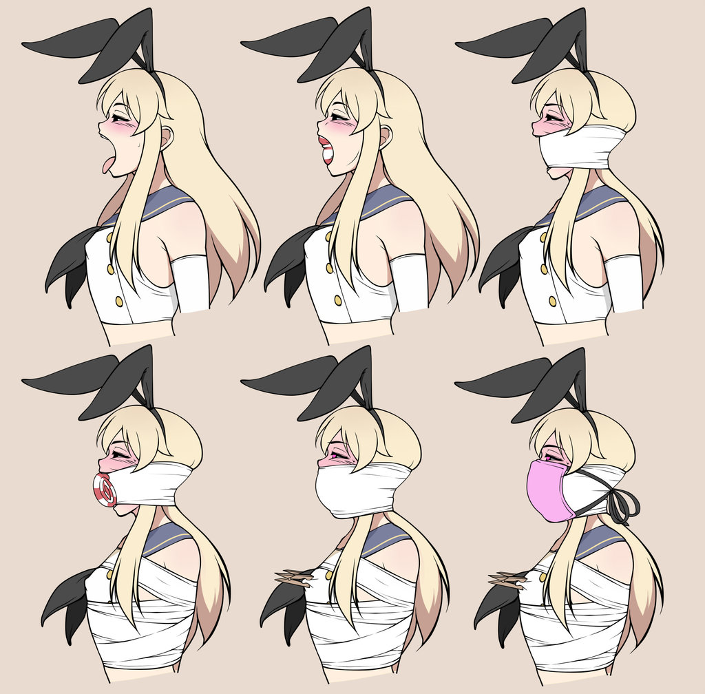 ambiguous_gender blonde_hair bondage bound bunny_ears femsub gag gag_sequence gagged jam-orbital kantai_collection microfoam microfoam_tape shimakaze_(kantai_collection) sock_gag sock_gagged sock_in_mouth tagme white_tape