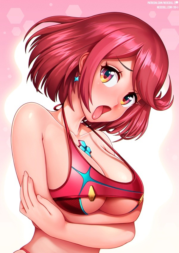 1girls, big breasts, breasts, cleavage, cleavage cutout, female, female only, halter bikini, halterneck, large breasts, neocoill, nintendo, nude, open mouth, pyra, red hair, short hair, solo, tongue, tongue out, underboob, xenoblade (series), xenoblade chronicles 2