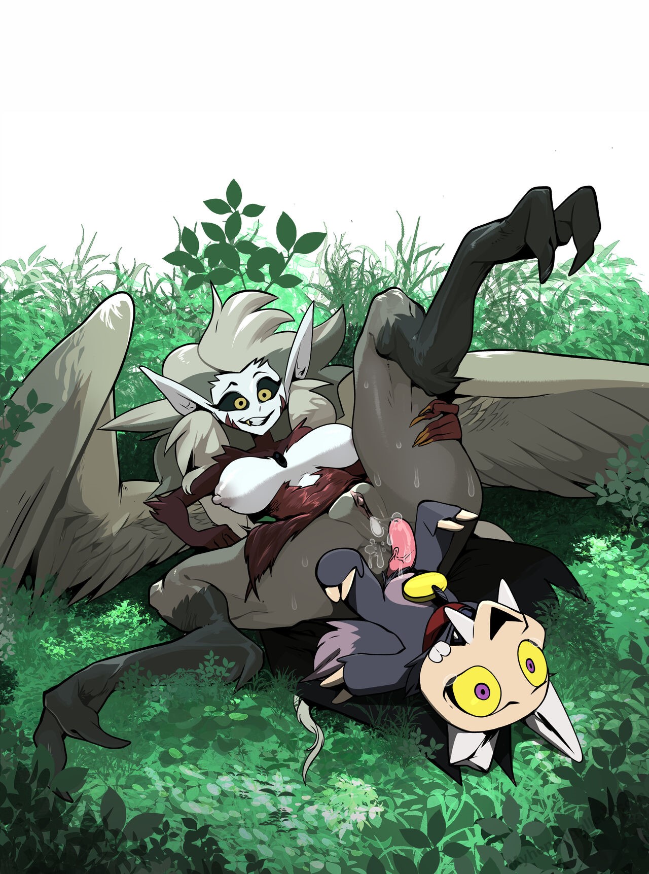 age difference, anthro, areola, balls, big breasts, bodily fluids, breasts, breasts bigger than head, canid, canid demon, comic, cum in pussy, cum inside, demon, disney, duo, eda clawthorne, english text, falling, falling back, female, female on anthro, flaccid, flaccid penis, genital fluids, genitals, harpy eda, hi res, humanoid, humanoid on anthro, inseki, king clawthorne, larger female, larger humanoid, male, male on humanoid, male/female, mammal, mature female, mature humanoid, nipples, nude, nude female, nude humanoid, older female, older humanoid, penetration, penis, pussy, size difference, small penis, smaller humanoid, smaller male, speech bubble, text, the owl house, titan (the owl house), vaginal penetration, witch (the owl house), yellow elephant, younger anthro, younger male