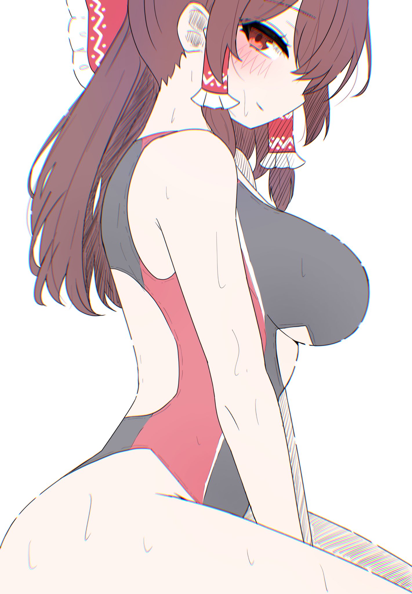 breasts, brown hair, female, kiui (dagk8254), reimu hakurei, swimsuit, tagme, touhou