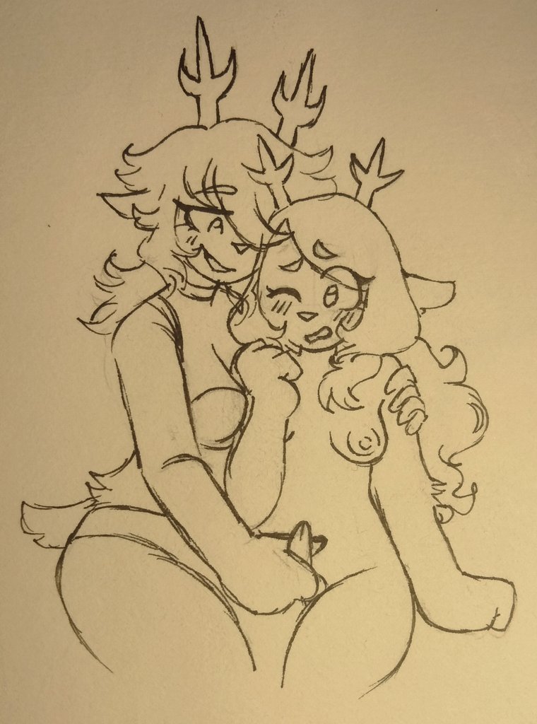 1futa, 2girls, anthro, antlers, breasts, deltarune, dess holiday, female, female focus, fur, furry, futa on female, futanari, hand on penis, handjob, incest, noelle holiday, tits out, toby fox, undertale (series), yoiclara