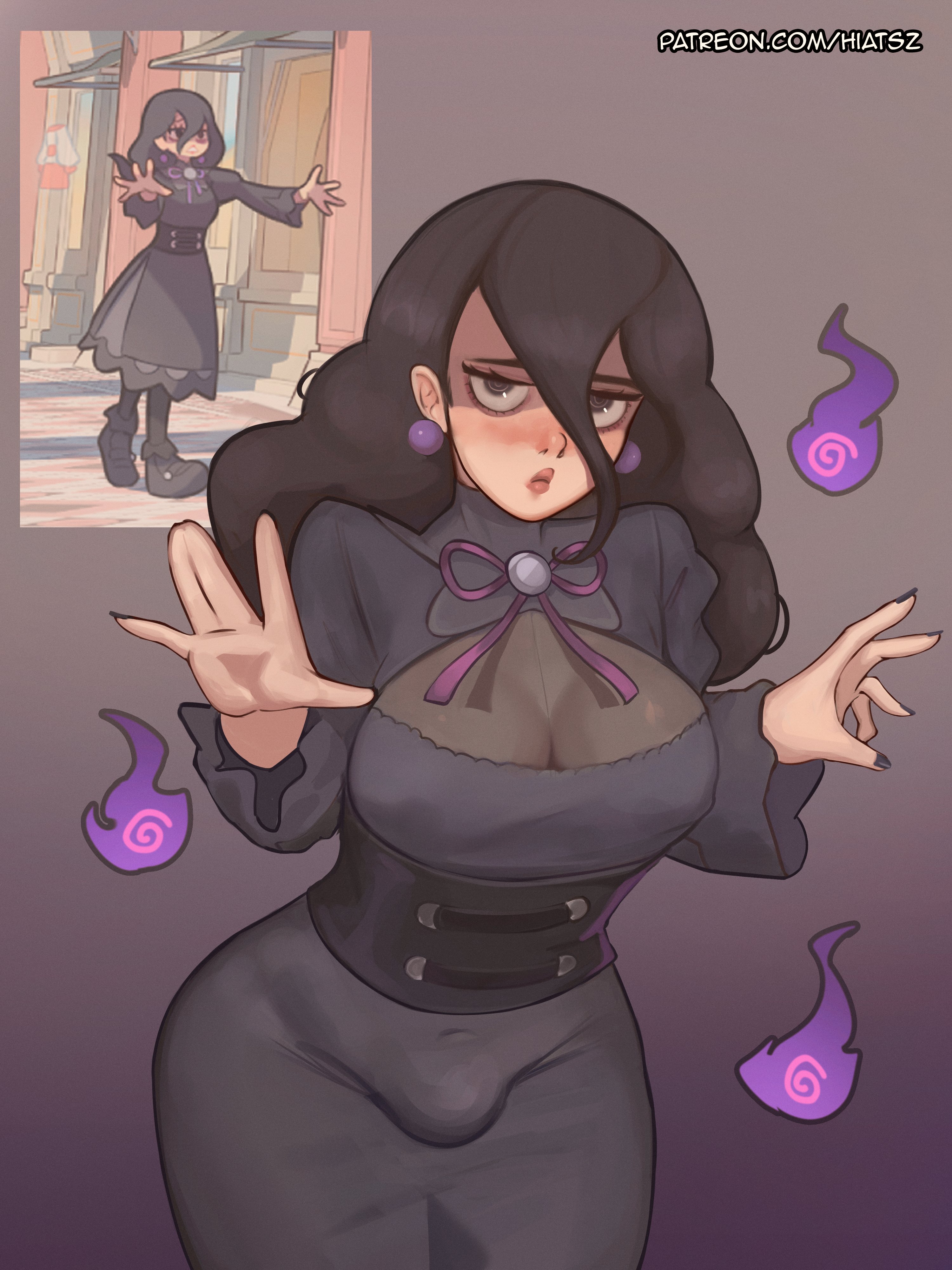 1futa, black nails, breasts, bulge, bulge through clothing, cleavage, clothed, clothing, curvaceous, curvaceous figure, curvy, curvy body, curvy figure, curvy hips, dickgirl, erection, erection under clothes, female, futa focus, futa only, futa sans pussy, futanari, game freak, hex maniac, hex maniac (pokemon legends: z-a), hiatsz, huge breasts, large breasts, nail polish, nintendo, npc trainer, occult maniac, occult maniac (pokemon legends: z-a), occult maniac (pokemon), occult maniac (z-a), pokemon, pokemon legends: z-a, sexy, sexy pose, thick legs, thick thighs, thighhighs, thighs, thunder thighs, thunderthighs, wide hips, wide thighs