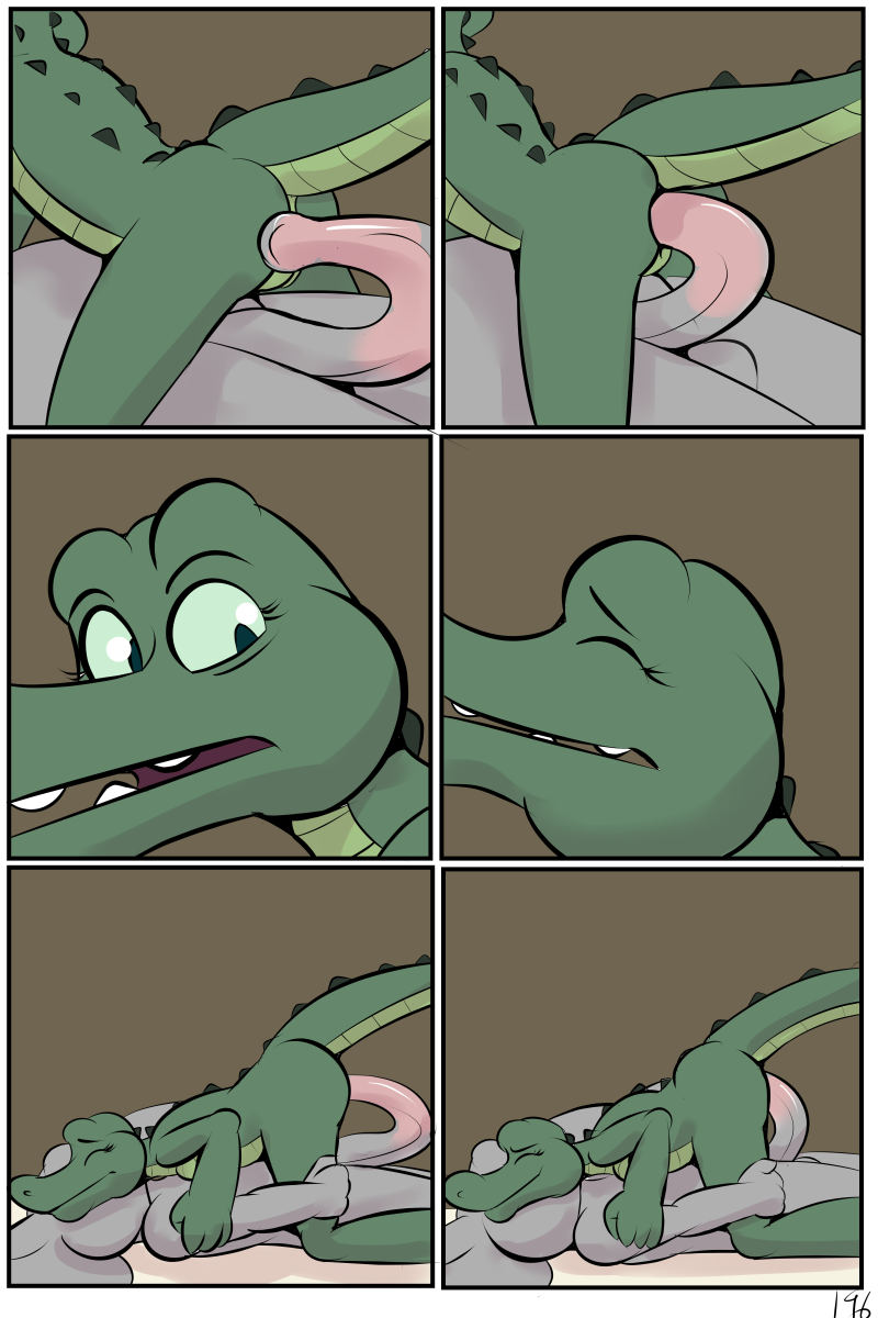 2018 alligator angie_(study_partners) animal_genitalia anthro ass breasts cloaca cloacal_penetration closed_eyes comic crocodilian duo elephant fangs female green_eyes looking_back lying male mammal nude on_back on_top open_mouth page_196 penetration penis prehensile_penis ragdoll_(study_partners) reptile reverse_missionary_position scalie sex straight study_partners teeth thunderouserections trunk young