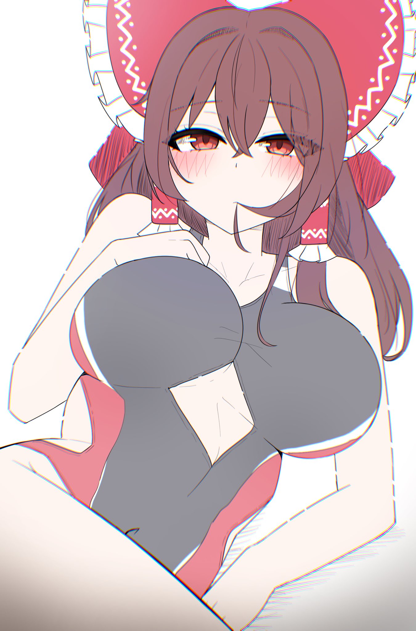 breasts, brown hair, female, kiui (dagk8254), reimu hakurei, swimsuit, tagme, touhou