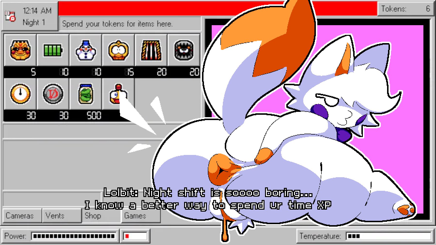 breakcoreyuri, dialogue, female, five nights at freddy's, five nights at frickbears, five nights at frickbears 3, lolbit (fnaf), lolbit (frickbears), presenting ass, presenting pussy, solo