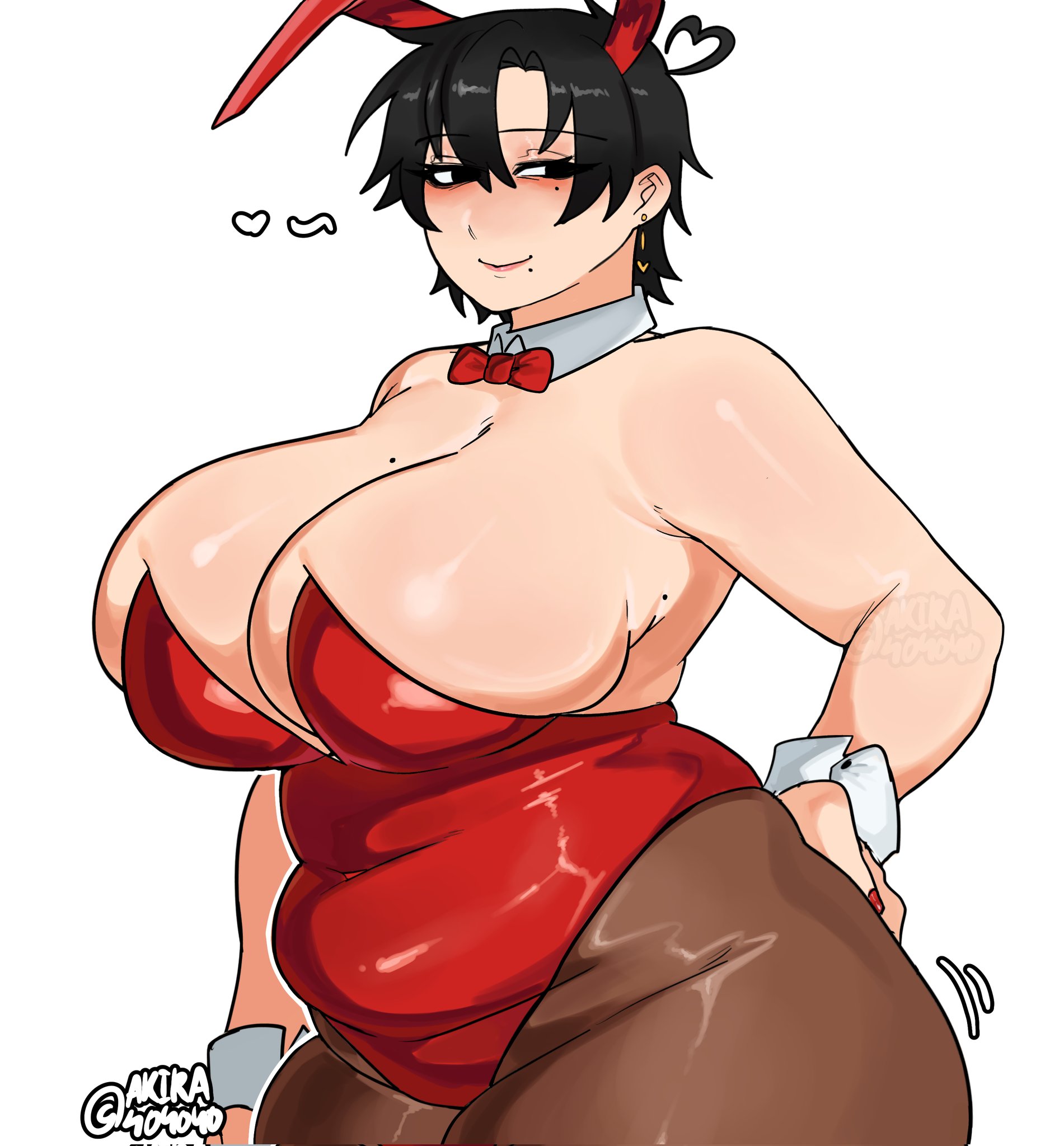 1girls, akira404040, ass, breasts, bunny ears, bunnysuit, chubby, chubby female, female, female only, gigantic breasts, huge ass, huge breasts, large ass, mature female, milf, neru (akira404040), original, solo, solo female, sweat, thick thighs, thighs, voluptuous, wide hips