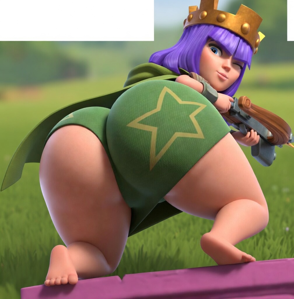 ai generated, archer queen (clash of clans), ass, ass focus, big ass, big butt, butt focus, clash (series), clash of clans, clash royale, crown, dress, fat ass, fat butt, female, female focus, female only, grok, huge ass, huge butt, massive ass, massive butt, mature, mature female, milf, purple hair, queen, solo, solo female, solo focus, thick, thick ass