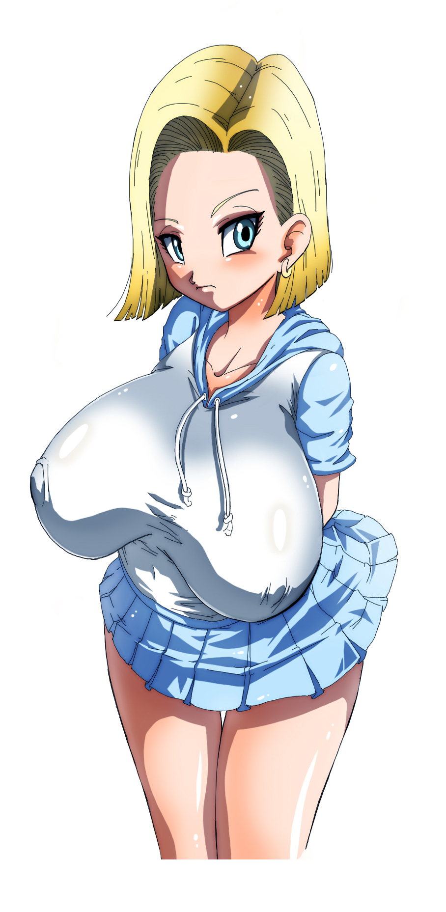 android_18 basara blonde_hair blue_eyes dragon_ball erect_nipples gigantic_breasts milf nipple_bulge short_hair wide_hips