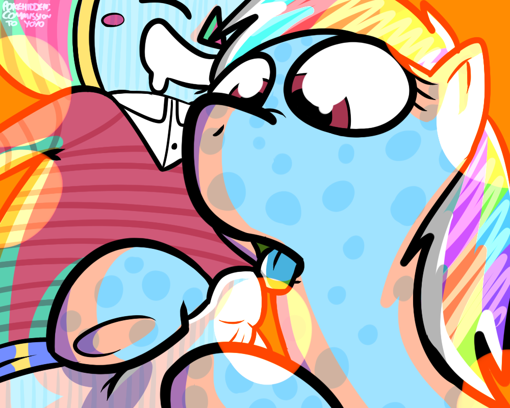 blush character_request clothing drooling equine erection eyelashes female feral friendship_is_magic hair hooves horse humanoid humanoid_penis interspecies licking looking_at_penis male mammal multicolored_hair my_little_pony open_mouth oral penis pokehidden pony rainbow_dash_(mlp) saliva sex straight tongue tongue_out