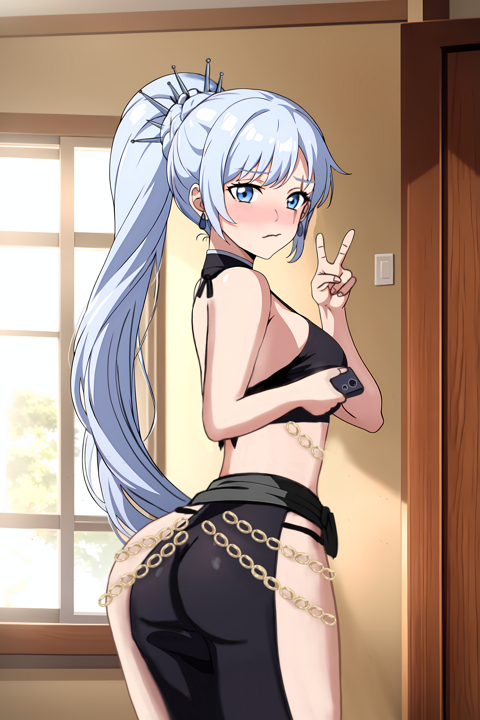 ai_generated big_ass dress rwby selfie shy weiss_schnee yomorio_lingerie