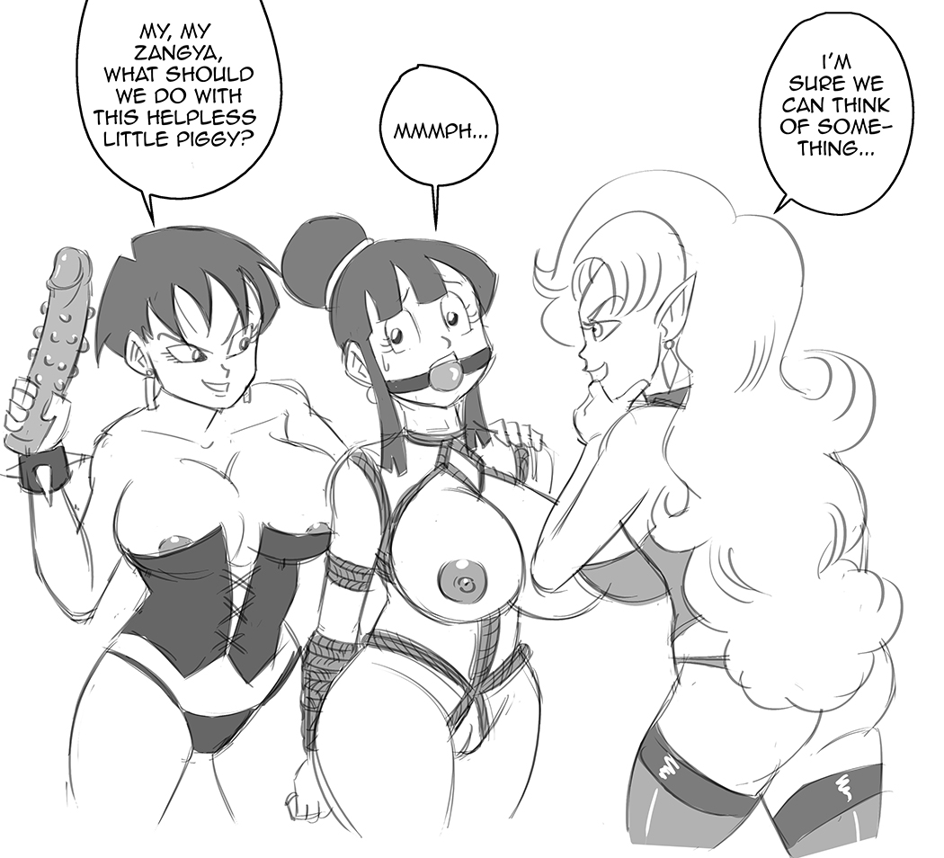 3girls alien_girl arms_behind_back ass ball_gag black_hair bondage breasts chichi clothed clothing corset dildo dragon_ball dragon_ball_z drawn earring erect_nipples female female_only female_saiyan femdom femsub funsexydragonball gag gagged helpless human humanoid interspecies large_breasts lezdom long_hair multiple_girls nipples nude pointy_ears pussy race_of_hera rope saiyan seripa short_hair sideboob smile thighhighs tied_hair tied_up yuri zangya