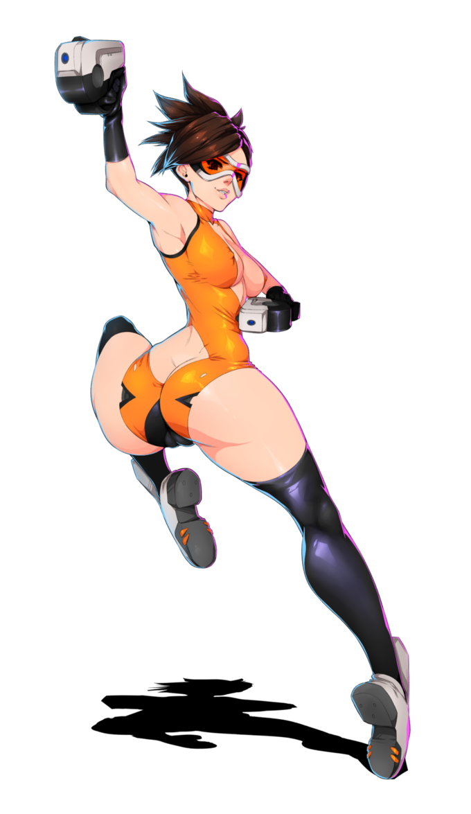 1girls alpha_channel armpits ass ass_cutout big_ass big_breasts blizzard_entertainment breasts brown_hair cameltoe curvy dixi-q goggles highleg_leotard huge_ass legs looking_at_viewer looking_back nipple_bulge one_leg_raised overwatch short_hair thick_thighs thighhighs tracer vagina