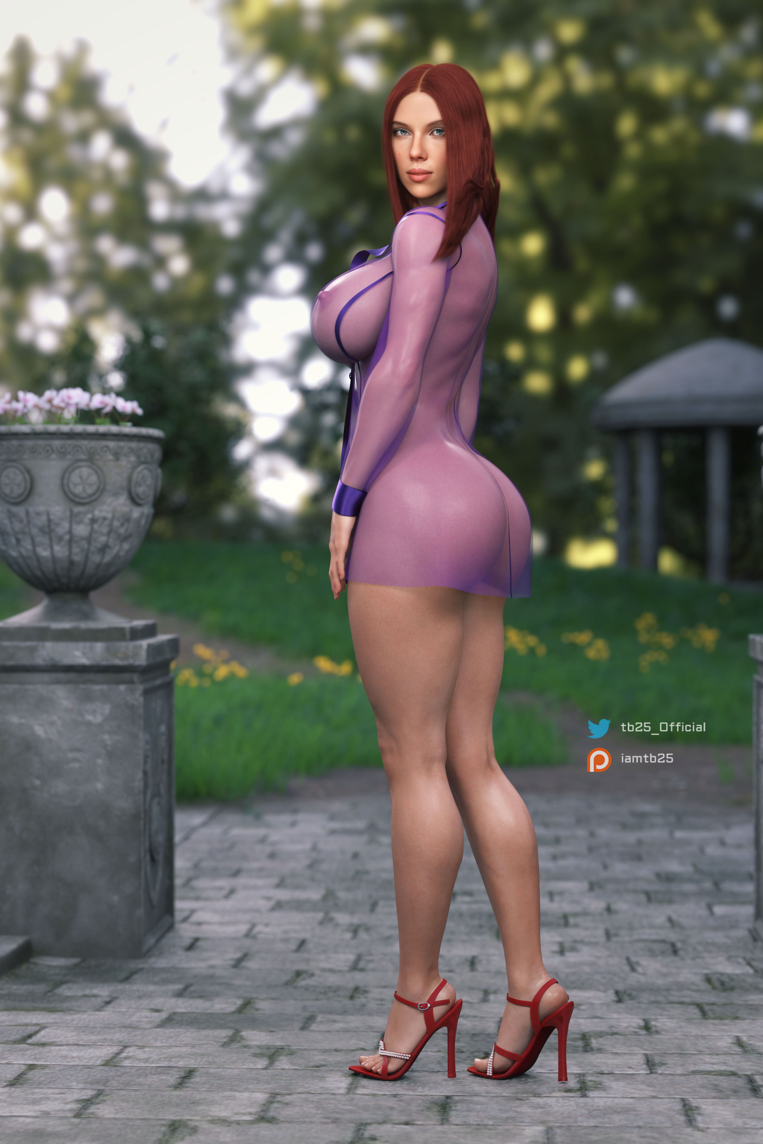 1girls, 3d, abs, ass, athletic, athletic female, big ass, big breasts, black widow (marvel), breasts, female, female only, high heels, human, marvel, marvel cinematic universe, marvel comics, natasha romanoff, patreon username, scarlett johansson, see-through, see-through clothing, see-through dress, solo, solo female, tb25, thick thighs, twitter username