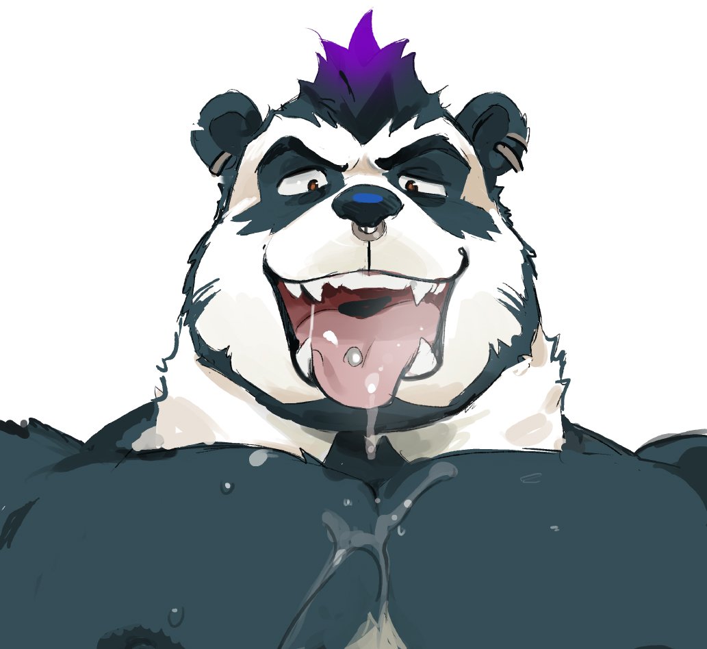 1male beard drooling drooling_on_breasts drooling_tongue dyed_hair dylan_(saltypoundcake) gay looking_at_viewer no_shirt nose_piercing panda saltypoundcake sharp_teeth spookeedoo tongue_out tongue_piercing zaddy