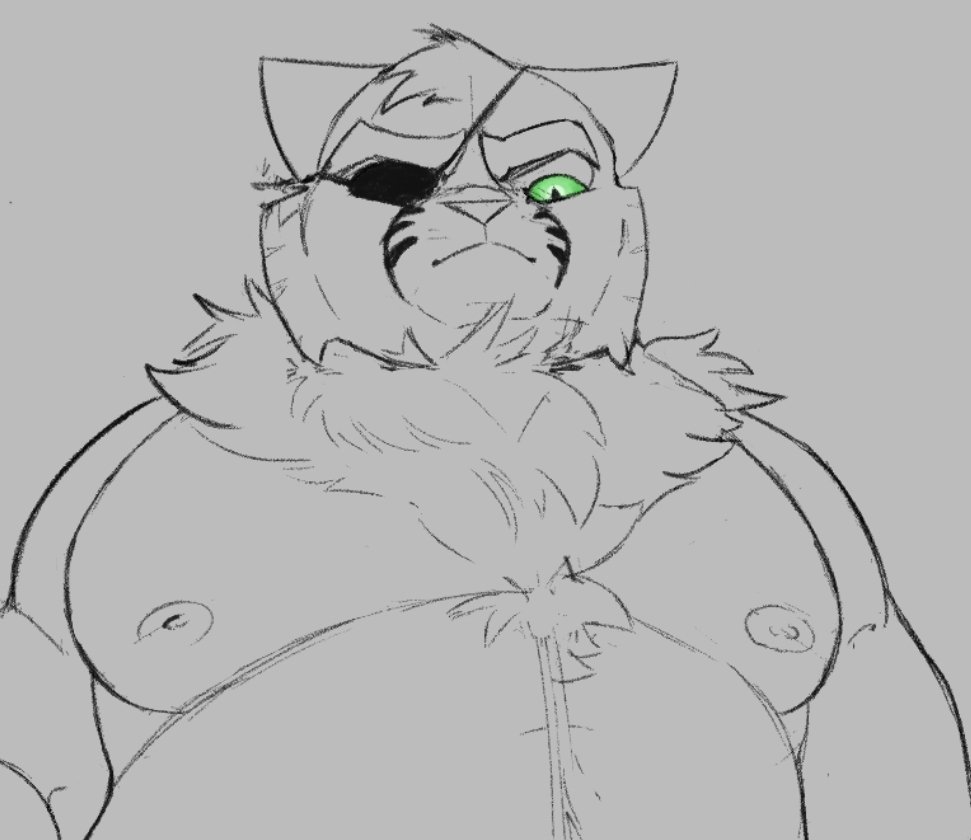 1boy angry anthro chubby chubby_male darkcatto domestic_cat eye_patch feline fluffy fluffy_chest furry greyscale lackadaisy male male_focus male_only mammal manly meme moobs nipples pecs serious sketch viewed_from_below viktor_vasko webcomic