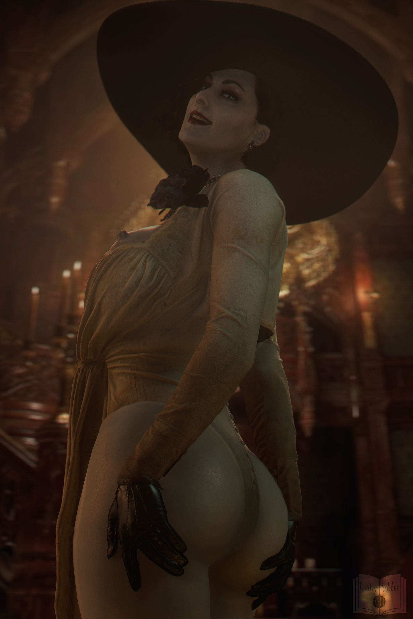 1girls, 3d, alcina dimitrescu, capcom, centerfoldersfm, female, female only, giantess, large breasts, mini giantess, resident evil, resident evil 8: village, solo, taller female, vampire