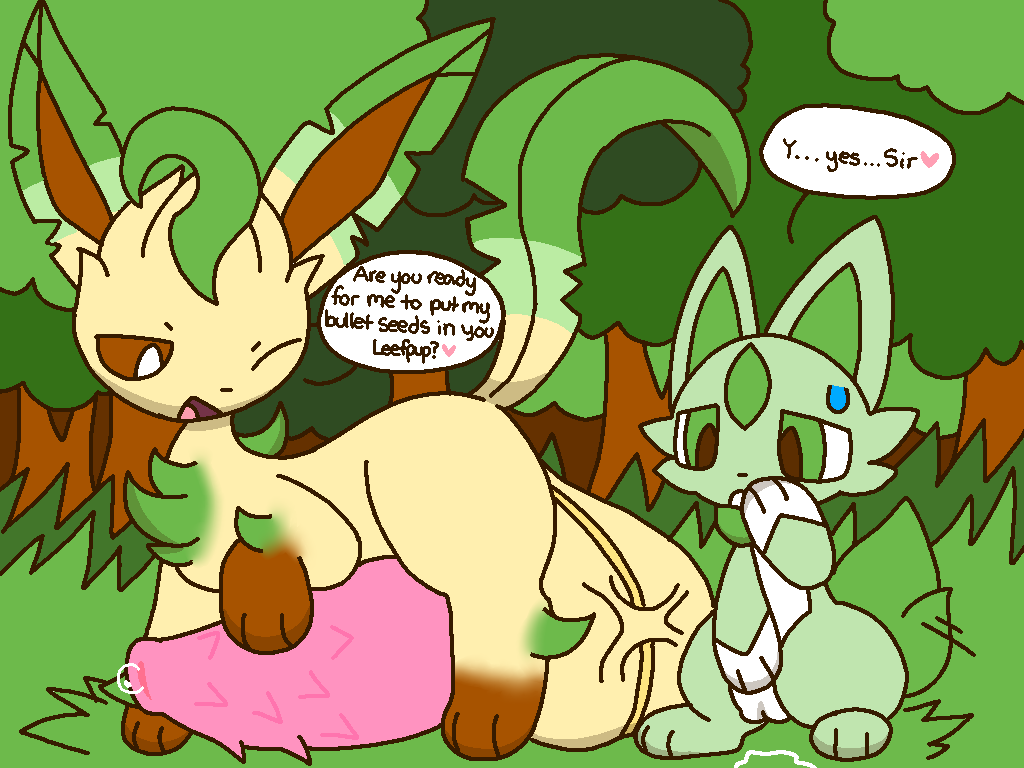 1boy 1girls 2024 big_balls big_penis bigger_male brown_fur bushy_tail daunting_dusk_encouraging_dawn eeveelution english_text fakemon female forest forest_background generation_4_pokemon grass green_fur green_hair height_difference hyper_balls hyper_genitalia hyper_penis komatosse leafeon leefpup light_green_fur looking_at_penis looking_at_pussy looking_down male penis pezi pokemon pokemon_(species) pokemon_dppt precum pussy self_upload smaller_female text text_bubble tree veiny_balls wagging_tail white_fur worried yellow_fur