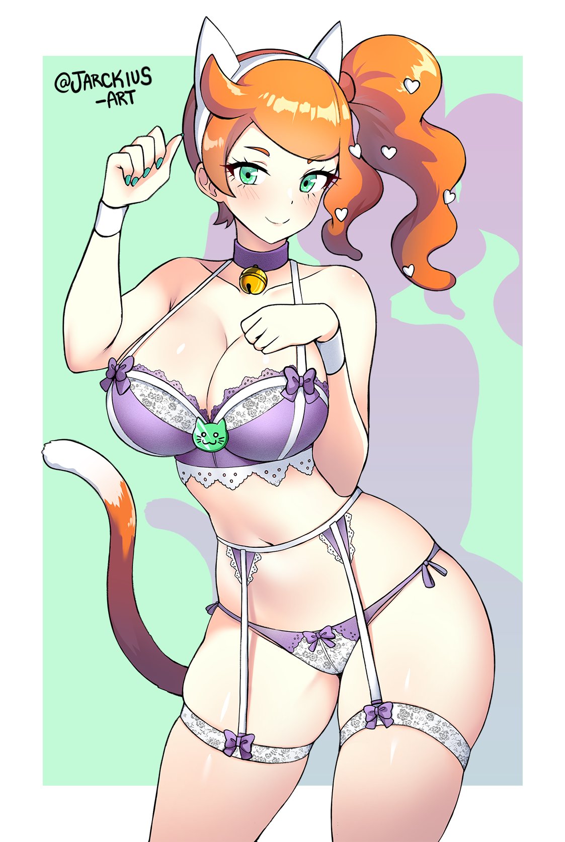 1girls, alternate costume, bell collar, breasts, collar, female, female only, jarckius, looking at viewer, nintendo, pokemon, pokemon ss, revealing clothes, solo, sonia (pokemon), stockings