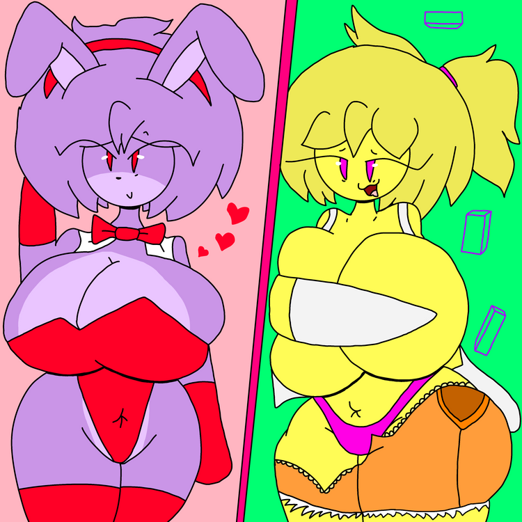 2girls big_breasts bonnie_(fnaf) breasts chica_(fnaf) five_nights_at_freddy's five_nights_in_anime genderswap_(mtf) multiple_girls pink_panties