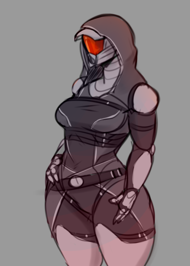 1girls alien alien_girl alien_humanoid breast_outline female female_focus female_only fully_clothed hood_up masked masked_female mass_effect monty_nsfw monty_smug quarian solo