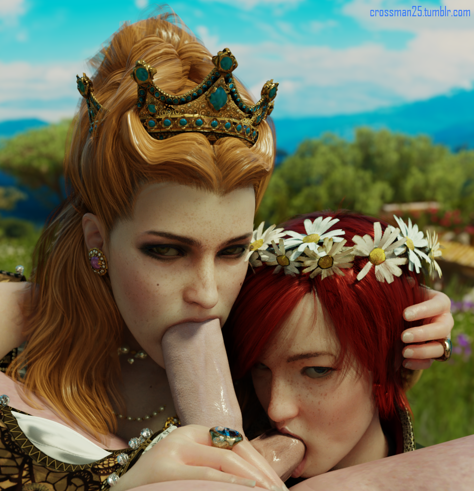 2018 2girls 3d anna_henrietta ball_sucking blonde_hair cd_projekt_red collaborative_fellatio crossman25 crown fellatio female flower_crown geralt_of_rivia hand_on_another's_head hand_on_head male oral oral_sex red_hair royalty shani teamwork the_witcher the_witcher_(series) the_witcher_2 the_witcher_3:_wild_hunt threesome