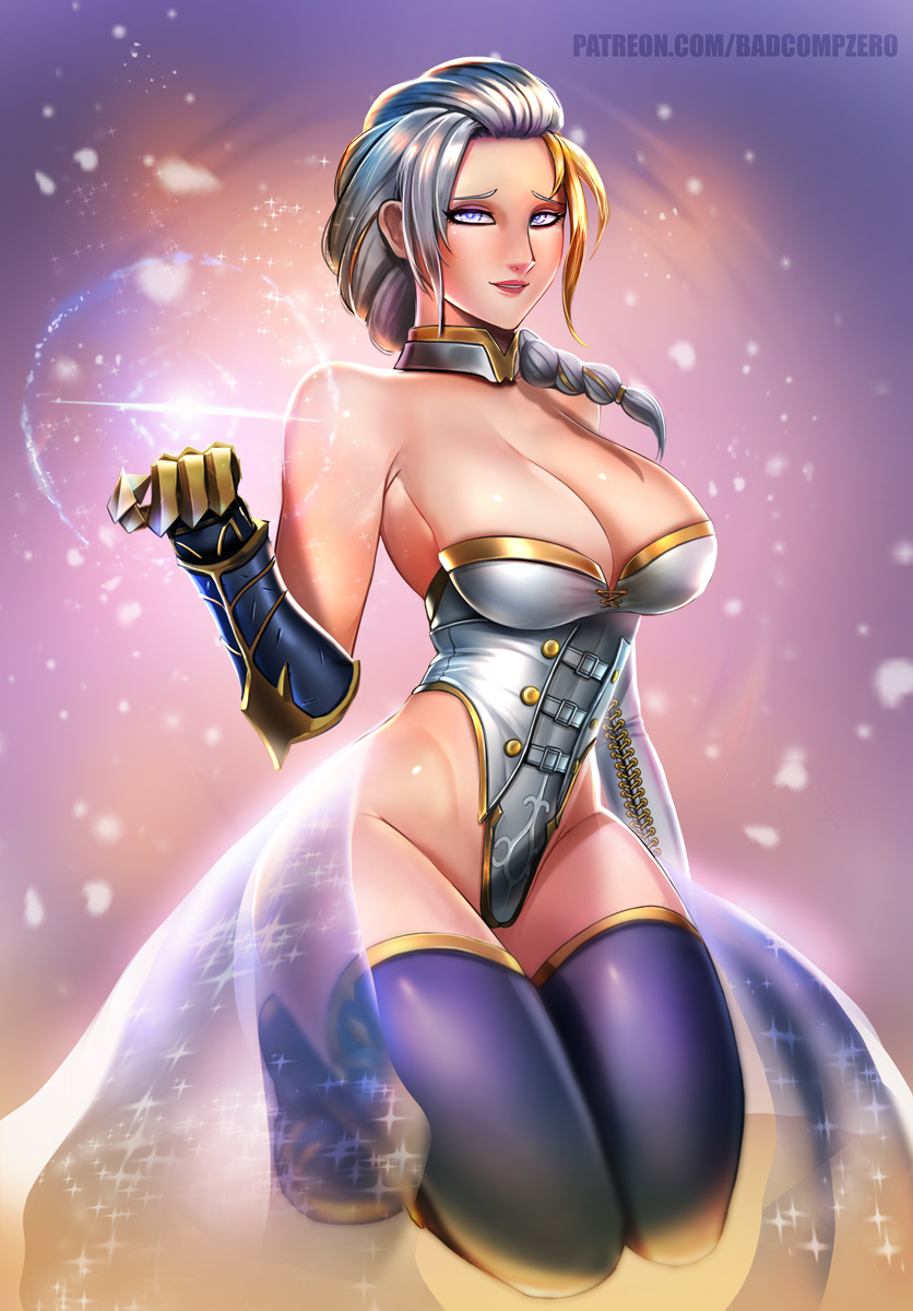 badcompzero, big breasts, breasts, cleavage, female, female only, human, jaina proudmoore, large breasts, looking at viewer, solo, thighhighs, world of warcraft