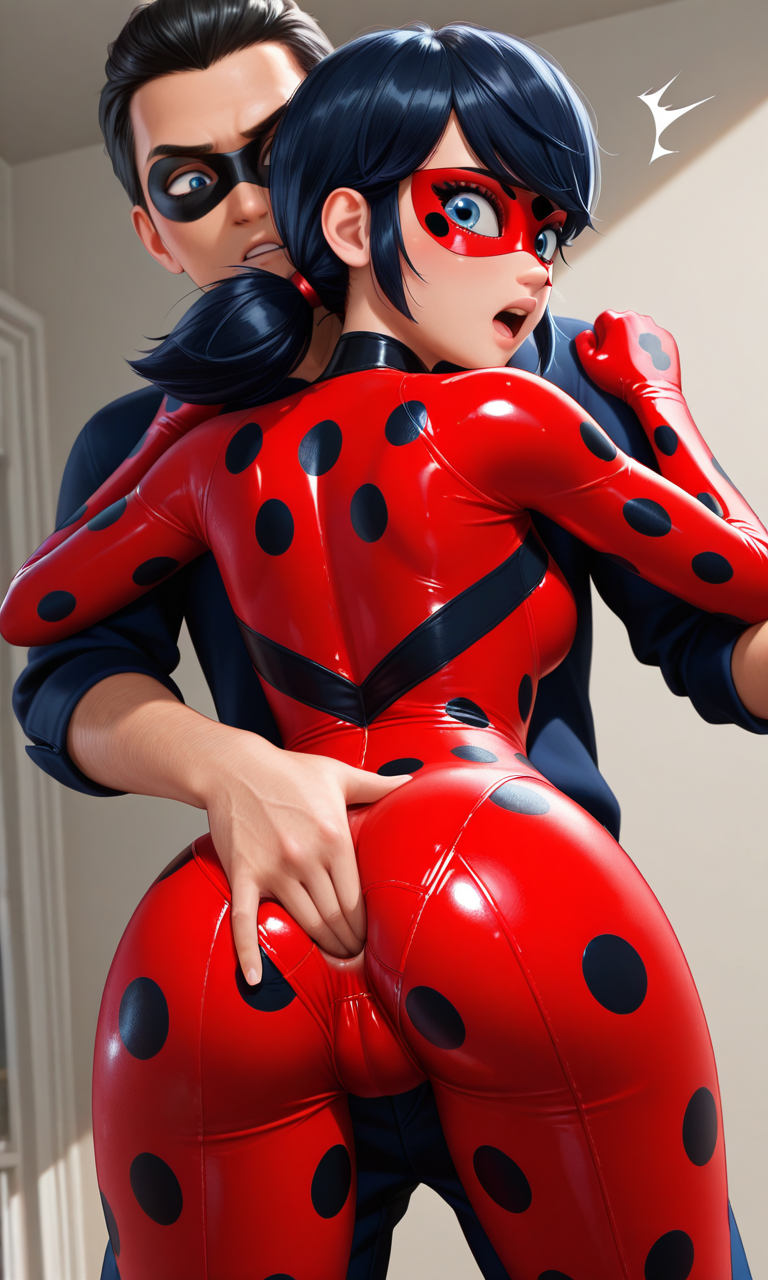 1boy, 1boy1girl, 1girls, ai assisted, ai generated, anal, anal fingering, anal through clothes, black hair, blue eyes, blue hair, bodysuit, cameltoe, disney, disney channel, domino mask, eyebrows, eyelashes, eyeliner, eyeshadow, female, forced in fabric, from behind position, hi res, ladybug (character), ladybug & cat noir: the movie, large ass, light skin, light-skinned female, light-skinned male, lipstick, looking back, male, marinette cheng, marinette dupain-cheng, miraculous ladybug, miraculous: tales of ladybug and cat noir, open mouth, penetration, petite, petite body, petite female, standing sex, superhero, superheroine, surprised, surprised expression, twintails, waifufamily