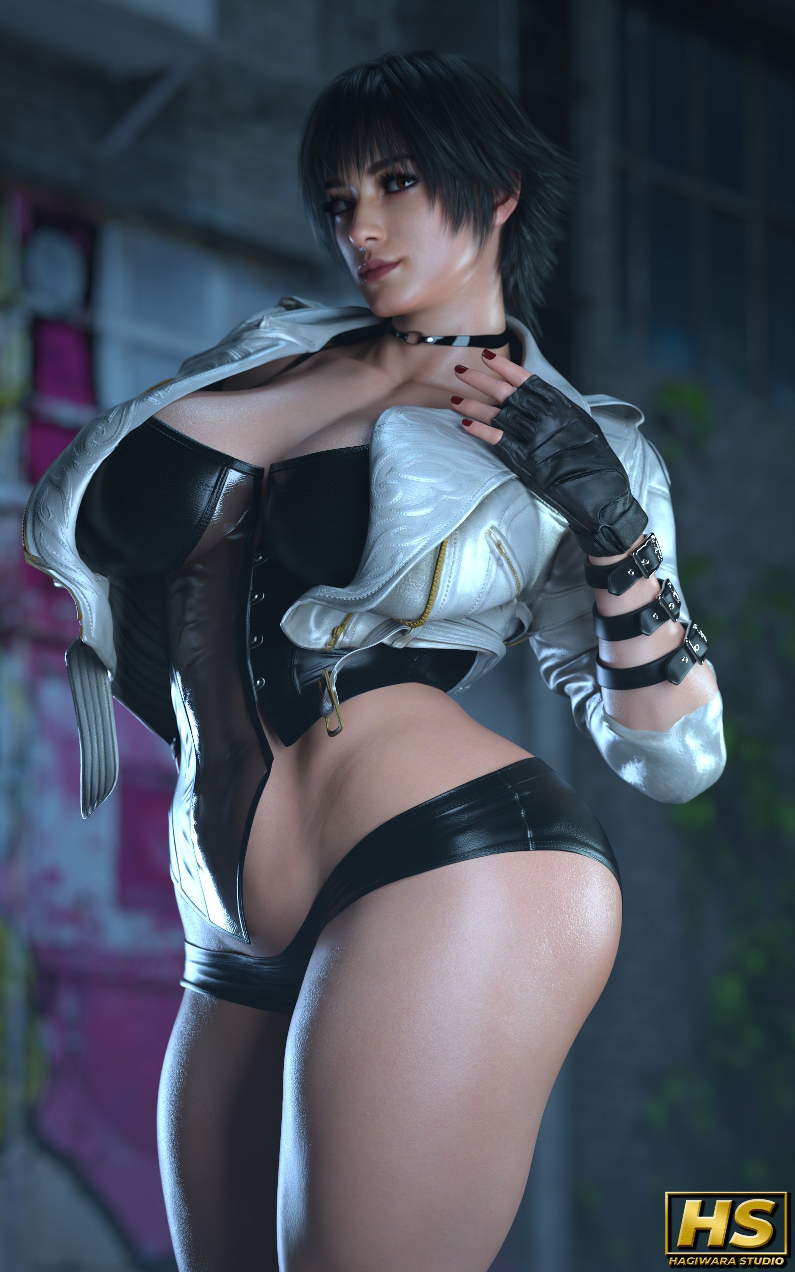 1girls, 2025, 3d, alternate version available, ass, big ass, big breasts, breasts, child bearing hips, choker, clothed, clothed female, curvaceous, curvaceous figure, curvy, curvy body, curvy female, curvy figure, curvy hips, devil may cry, devil may cry (series), devil may cry 5, female, female only, fingerless gloves, fully clothed, gloves, green eye, hagiwara studio, heterochromia, lady (devil may cry), light skin, light-skinned female, nail polish, night, red eye, red nail polish, red nails, sagging breasts, short hair, solo, solo female, standing, thick thighs, voluptuous, voluptuous female, wide hips