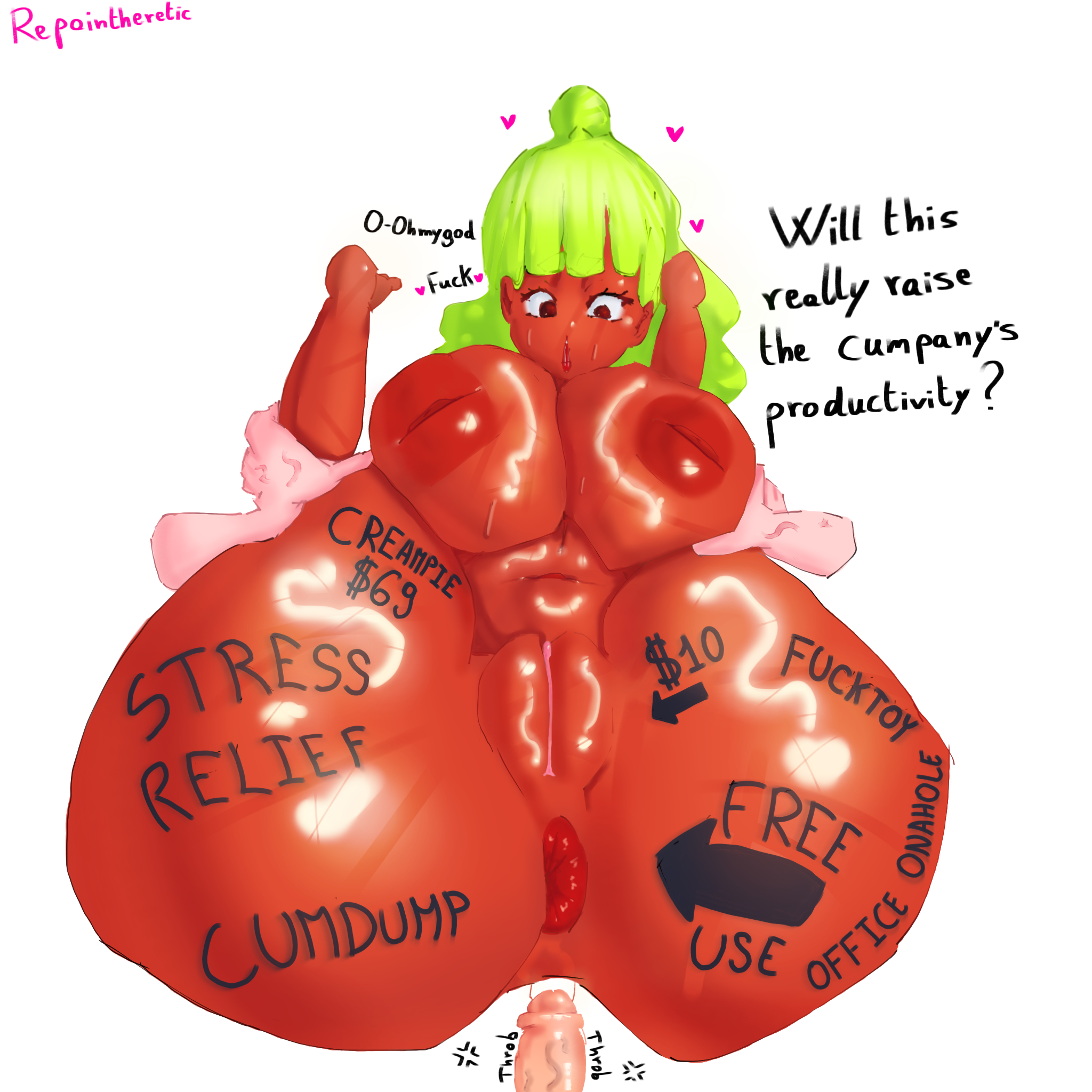 1girls, asking for sex, big ass, big breasts, body writing, breasts, color, cumdump, cumdumpster, degradation, degradation text, digital drawing (artwork), disembodied hand, disembodied hands, female, folded, free use, game character, going under, grabbing ankles, ibispaintx, jackie fiasco, office lady, presenting anus, presenting ass, prostitute, prostitution, repaintheretic, sex for money, simple background, stress relief, voluptuous female, whored out, writing on ass, writing on body