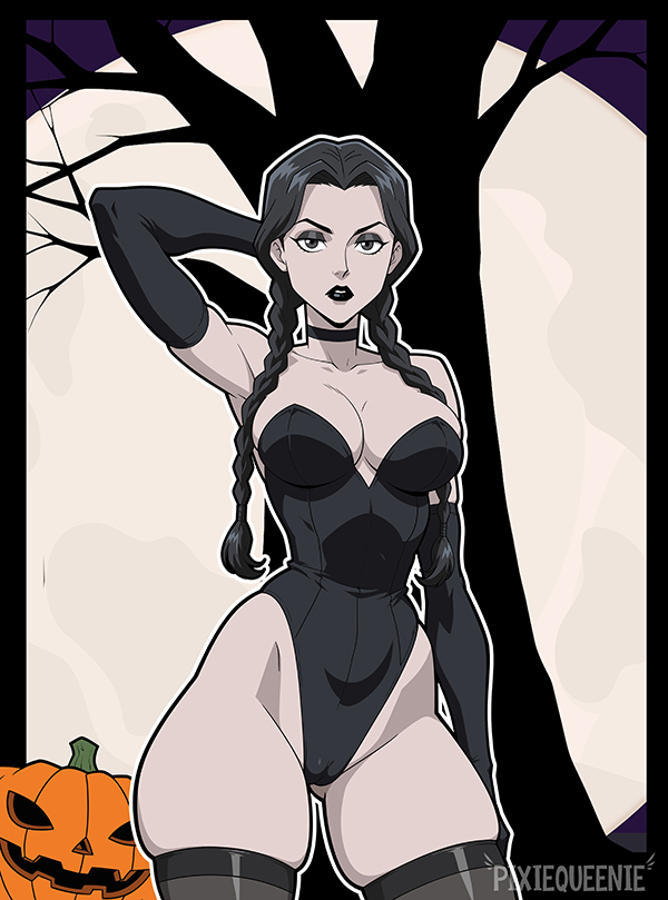 1girls, aged up, big ass, big breasts, big thighs, breasts, curvaceous, curvy, curvy figure, digital media (artwork), female, goth, goth girl, hips, hourglass figure, huge ass, huge thighs, large ass, large breasts, large thighs, legs, light skin, light-skinned female, pale skin, pale-skinned female, pixiqueenie, slim waist, the addams family, thick, thick hips, thick legs, thick thighs, thighs, voluptuous, waist, wednesday (netflix), wednesday addams, wide hips, wide thighs