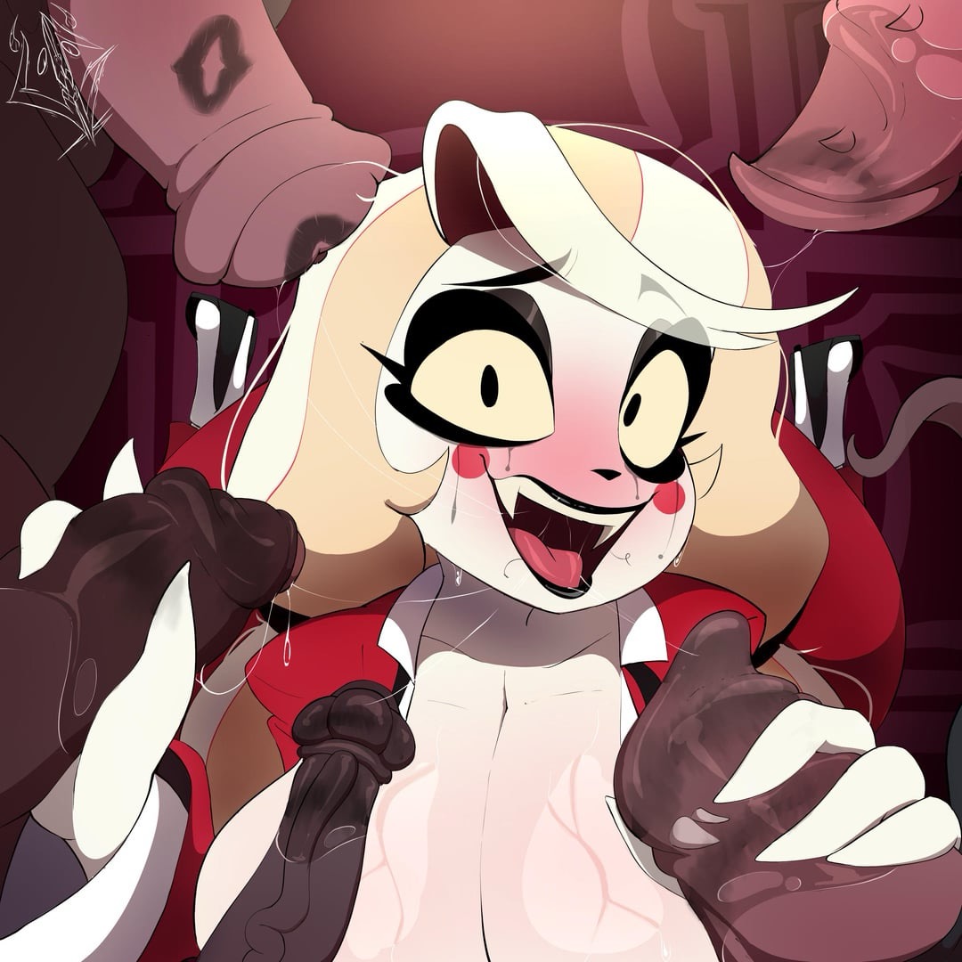 1girls, big ass, breasts, bukkake, charlie morningstar (hazbin hotel), female, hazbin hotel, horsecock, kiss mark, kissing, kissing penis, large breasts, male, multiple boys, multiple males, penis, saliva, saliva drip, saliva on penis, saliva on tongue, saliva string, saliva trail, sweaty breasts, tongue out, underground (artist)