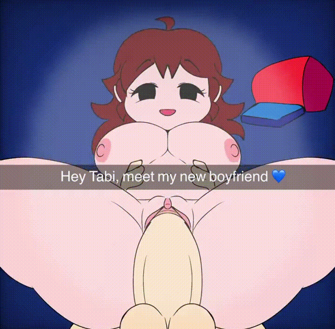 1boy, 1girls, areolae, auburn hair, boyfriend (friday night funkin), breasts, canon couple, caption, clitoris, completely nude, cuckold, female, friday night funkin, girlfriend (friday night funkin), hat, large breasts, male, nipples, penis, pussy, sex, spicyboi, vaginal penetration, vaginal sex, waist grab