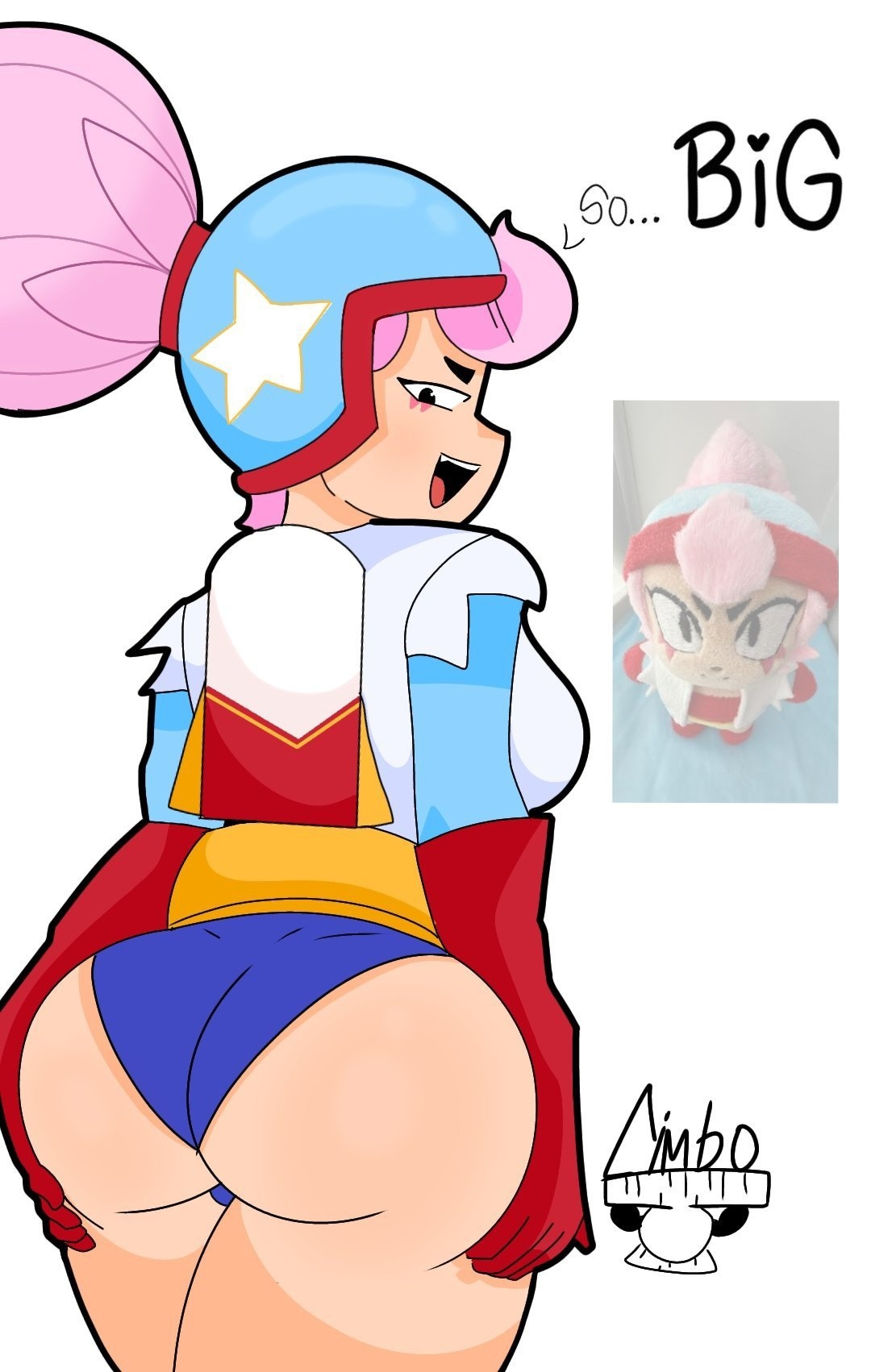 ass, ass grab, brawl stars, breasts, hand on ass, hand on hip, helmet, huge ass, huge breasts, janet (brawl stars), smirking, tight clothing, tight pants, waist