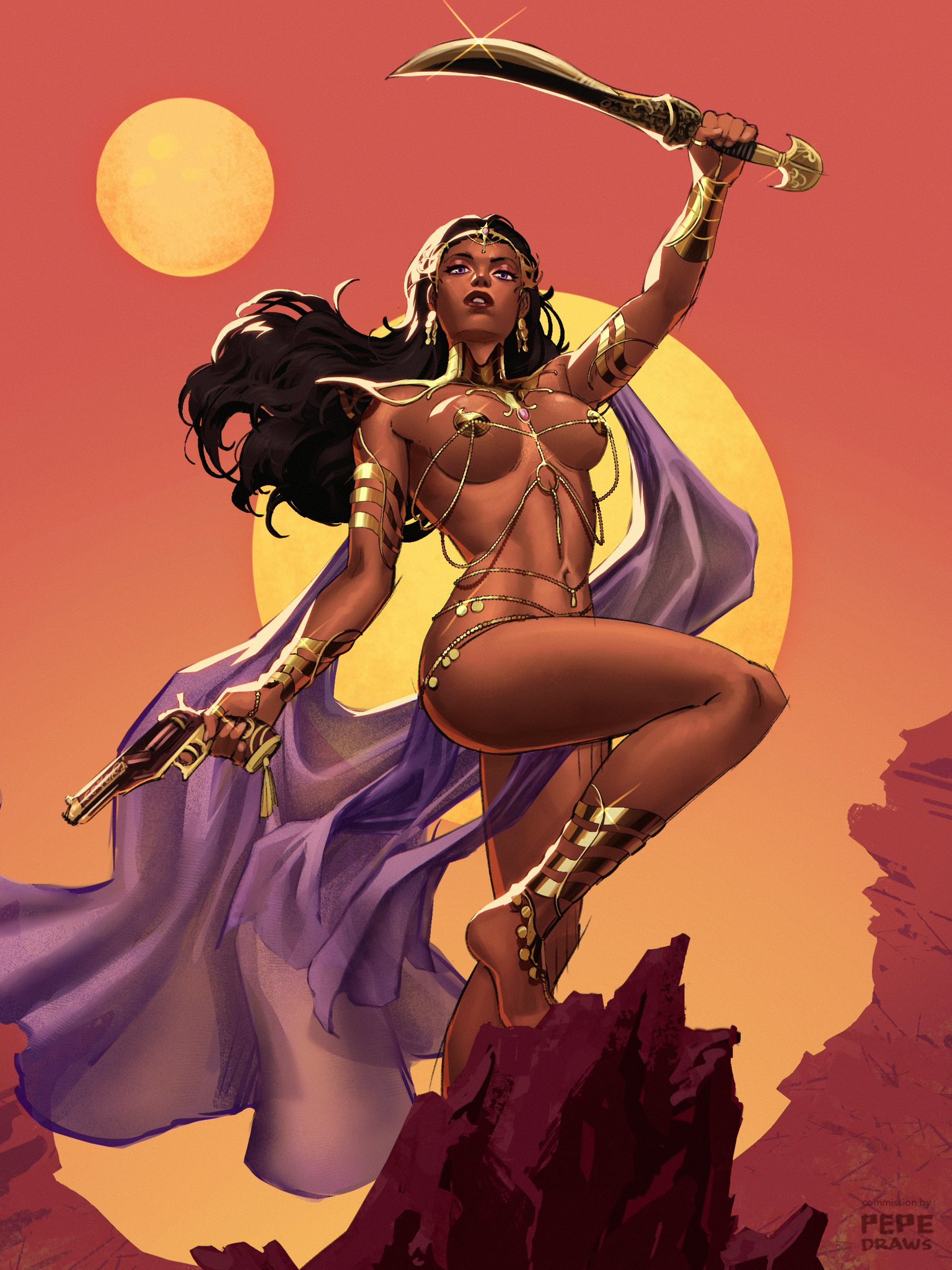 1girls, a princess of mars, barefoot, big ass, big breasts, breasts, casual, curvaceous, curvy, curvy figure, dark skin, dark-skinned female, dejah thoris, digital media (artwork), female, firearm, handgun, hips, huge ass, huge breasts, john carter of mars, large ass, large breasts, legs, mature, mature female, nonsexual, nonsexual nudity, pepedraws, revolver, slim waist, thick, thick hips, thick legs, thick thighs, thighs, voluptuous, waist, weapon, wide hips