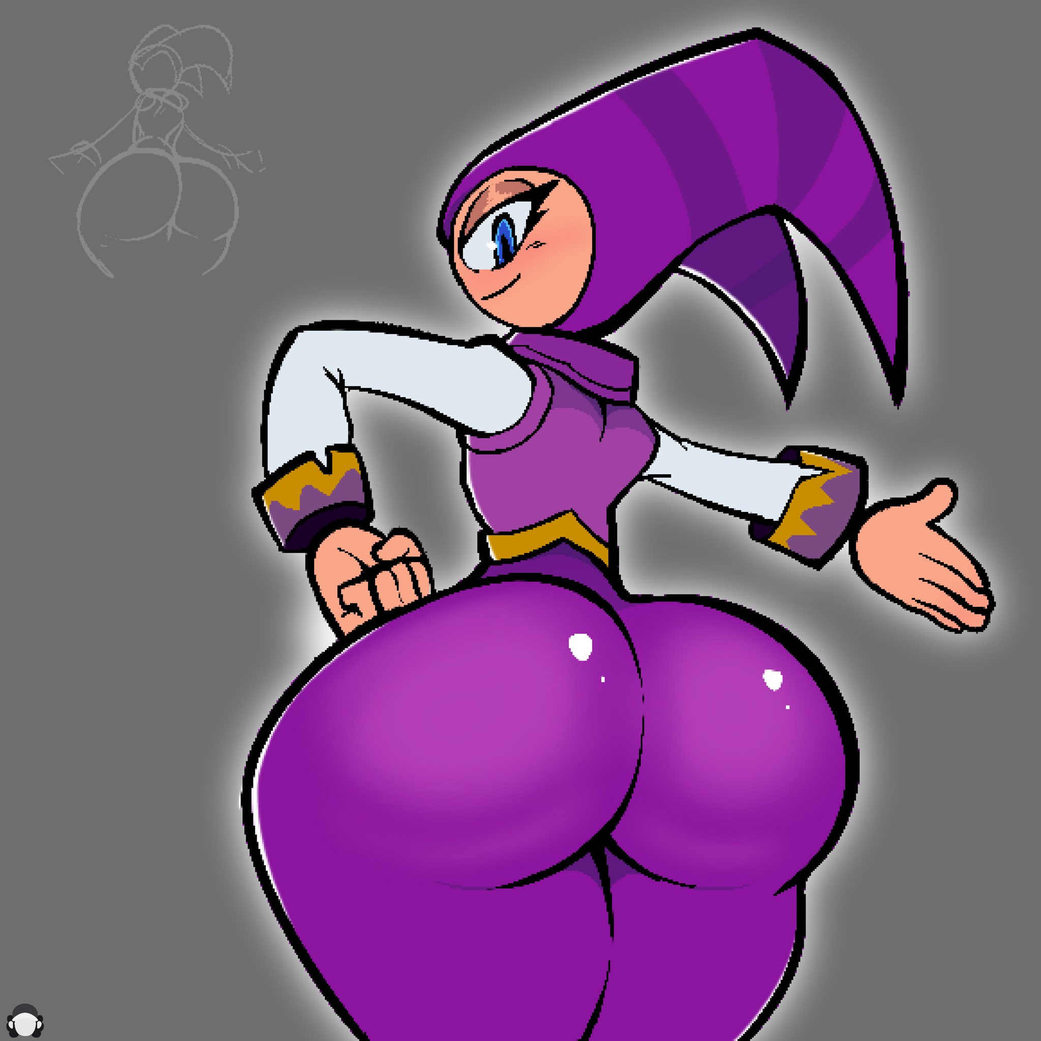 ambiguous gender, androgynous, ass, ass focus, back view, big ass, big butt, bubble ass, clothing, curvy, eyelashes, female, female only, huge ass, jester outfit, looking back, nights, nights into dreams, sega, shiny butt, sketch, sketchydrawin, skin tight, tagme, wide hips