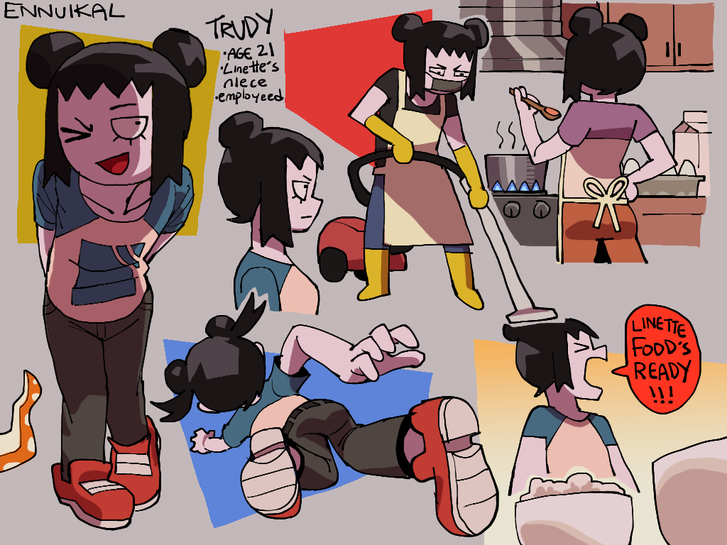 black_belt black_pants boob_bulge boots butt_bulge cleaning collage collarbone cooking dot_eyes eggs ennuikalart face_mask gertrude_"trudy"_tennacy_(ennuikal) gloves hair_buns latex latex_gloves metrogeneric_(ennui_the_show) oc original original_character pale-skinned_female pale_skin posing red_shoes simple_background simple_coloring simple_eyes simple_shading small_breasts smiling_at_viewer t-shirt tentacle thigh_gap trudy_(ennuikal) twintails vacuum yellow_boots yellow_gloves