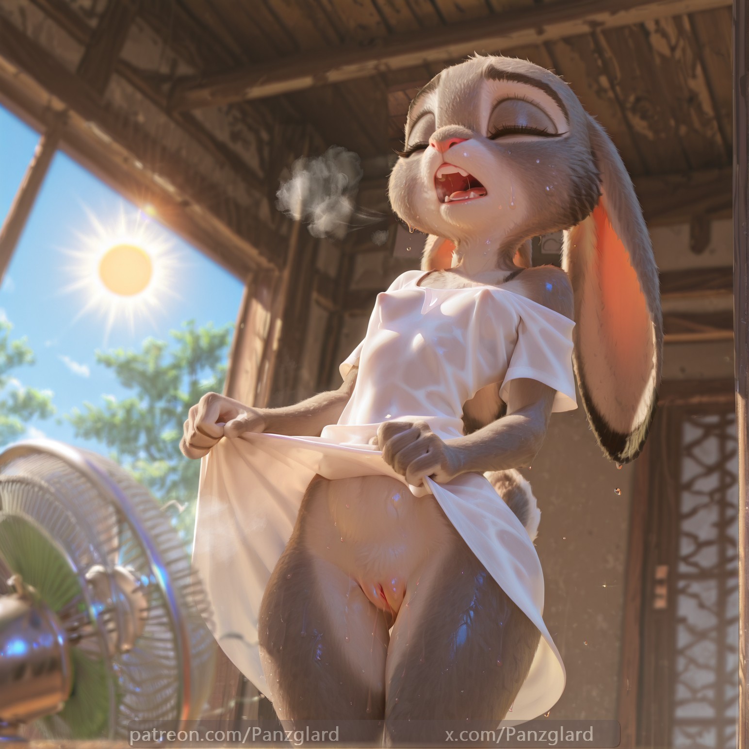 ai generated, breasts, breath, fanart, flat chest, fur, furry, high resolution, hires, judy hopps, panzglard, patreon, pussy, pussy juice, small breasts, sweat, sweating, zootopia, zootopia 2